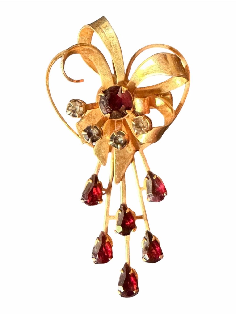 Gold-Tone Red Gem Cascade Brooch - Women Jewelry